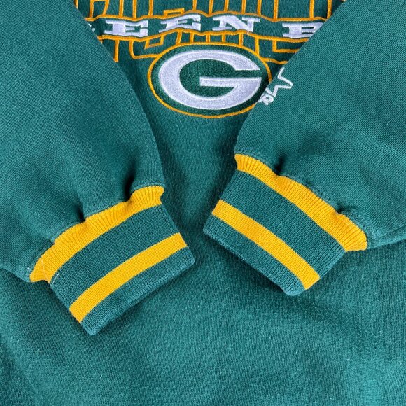 VTG Starter NFL Green Bay Packers Sweatshirt Medium Green Embroidered Crewneck - Picture 3 of 15
